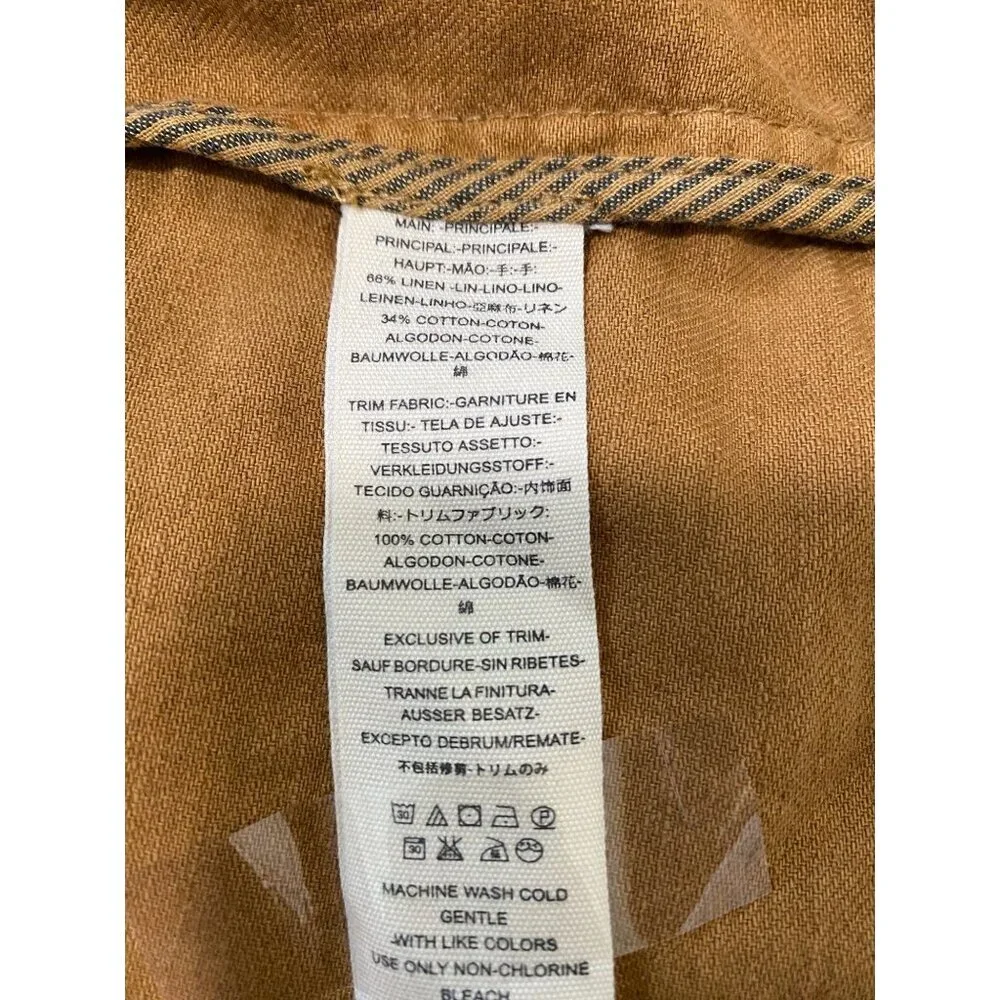 Free People Tan Brown Linen Cotton Oversized Blazer Jacket X-Small Preppy - Picture 4 of 15